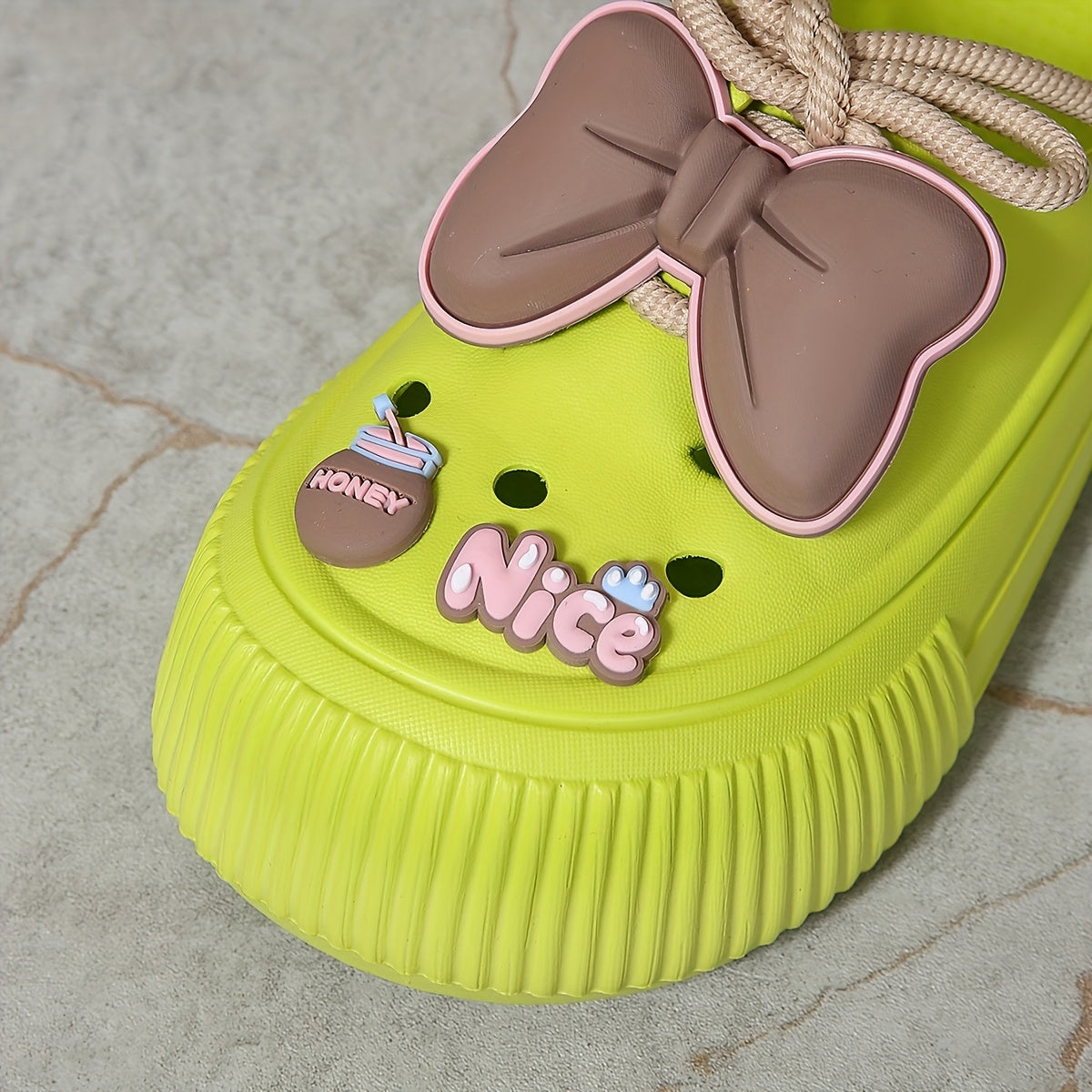 Women's Slide Sandals with Bow, Wooden Soles, Adjustable Strap for Summer