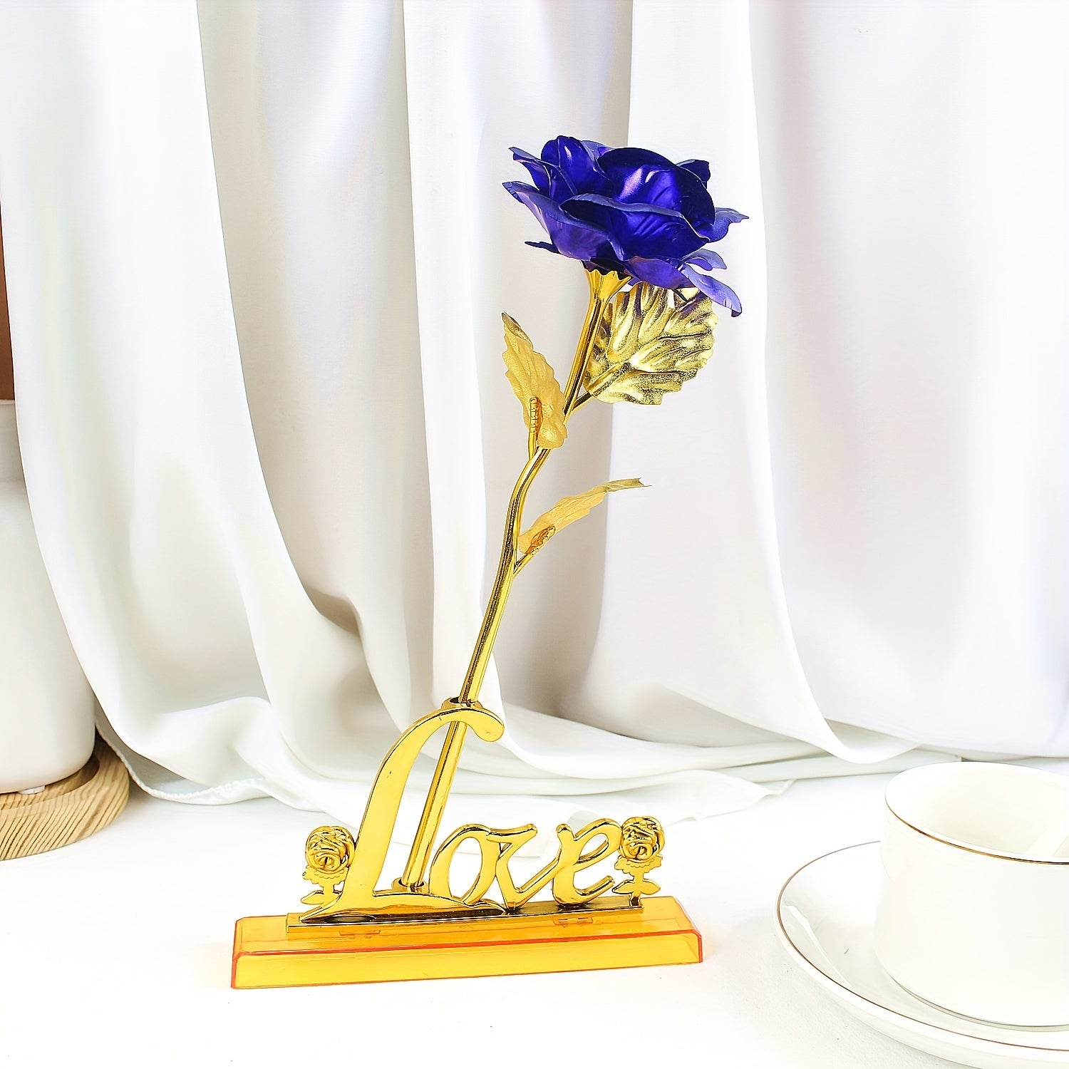 Juego de 2 rosas de oro artificial con base de amor arcoíris y rosas galaxia