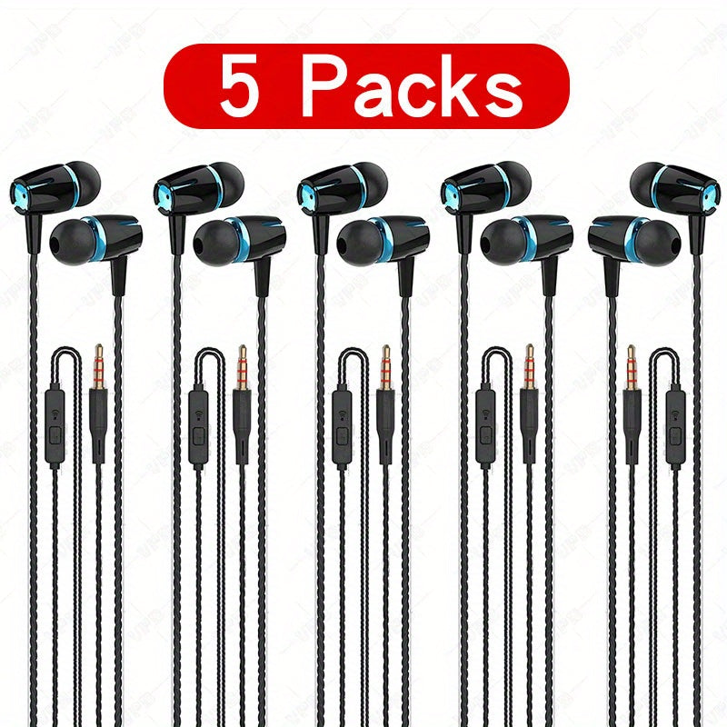 6-Pack Wired In-Ear Headphones with Microphone Noise Reduction Tangle-Free Stereo Sound