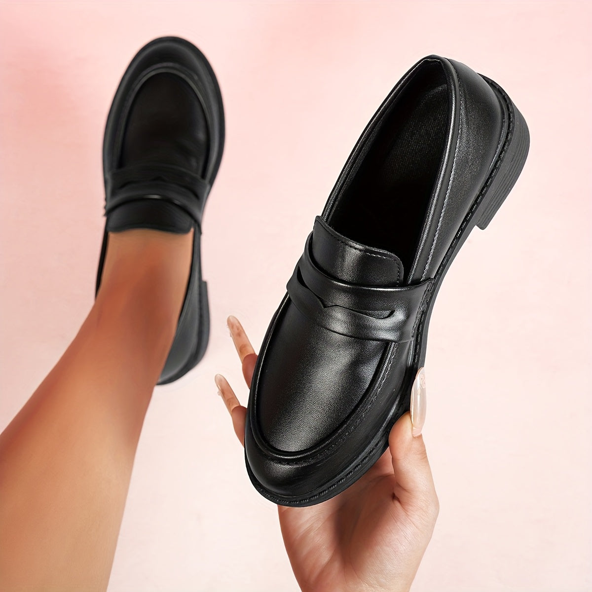 Women Black Loafers Pointed Toe Slip-On Mary Jane Shoes All-Season
