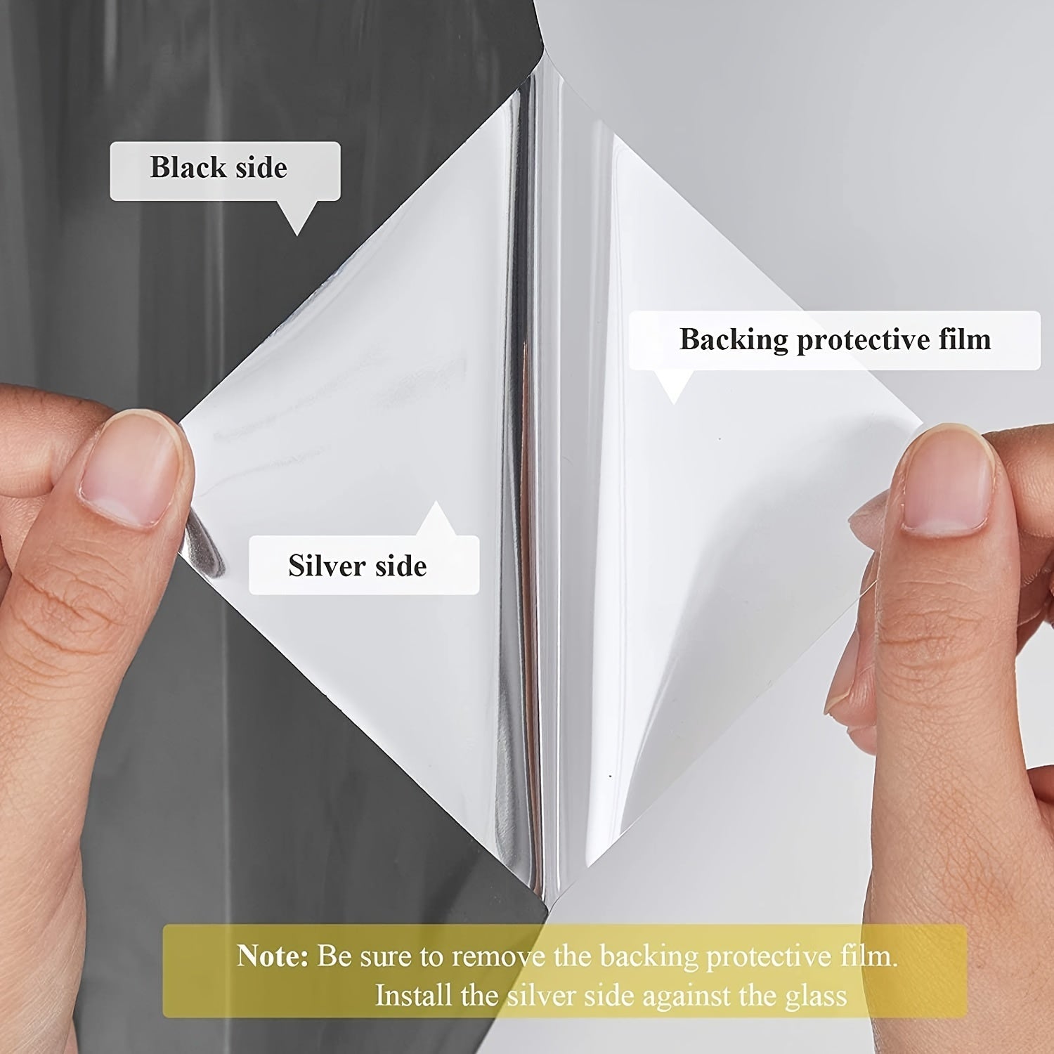 Daytime Privacy Window Film Anti-UV Heat Control Static Cling One Way Mirror Silvery 1 Piece