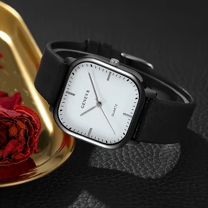 Reloj de cuarzo cuadrado para hombre con correa de cuero, resistente a golpes, no impermeable