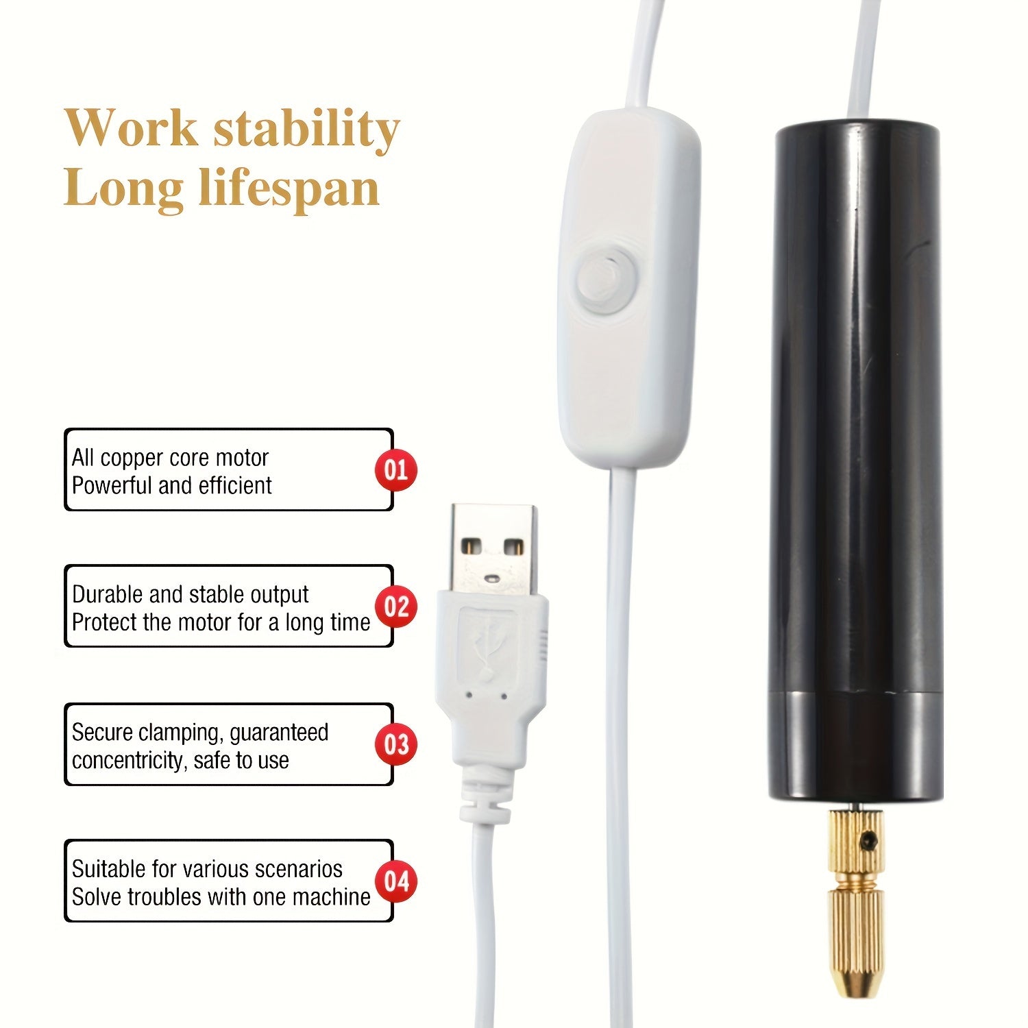 DIY Jewelry Hole Punch Kit with USB Electric Drill and Golden Bits for Pearl and Crystal Crafts