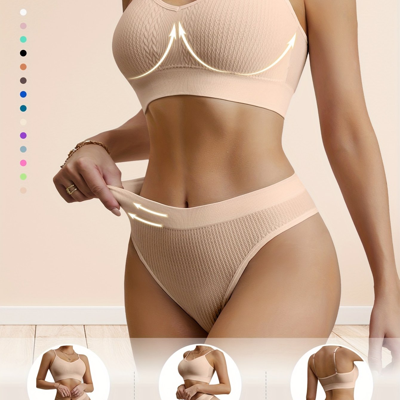 Женский комплект нижнего белья из двух предметов с пуш-ап бюстгальтером, без проволоки, сексуальными подтяжками и красивой отделкой спины.