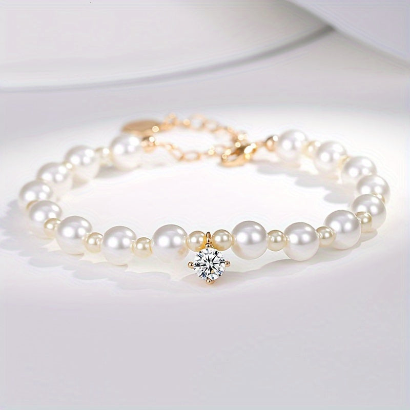 Zarif Qo'l Bilaguzuk Zargarlik To'plami, 0.5 Karat Moissanite Pendanti, Qobiq Marvarid To'plari va 925 Sterling Kumush bilan sovg'a qutisi.