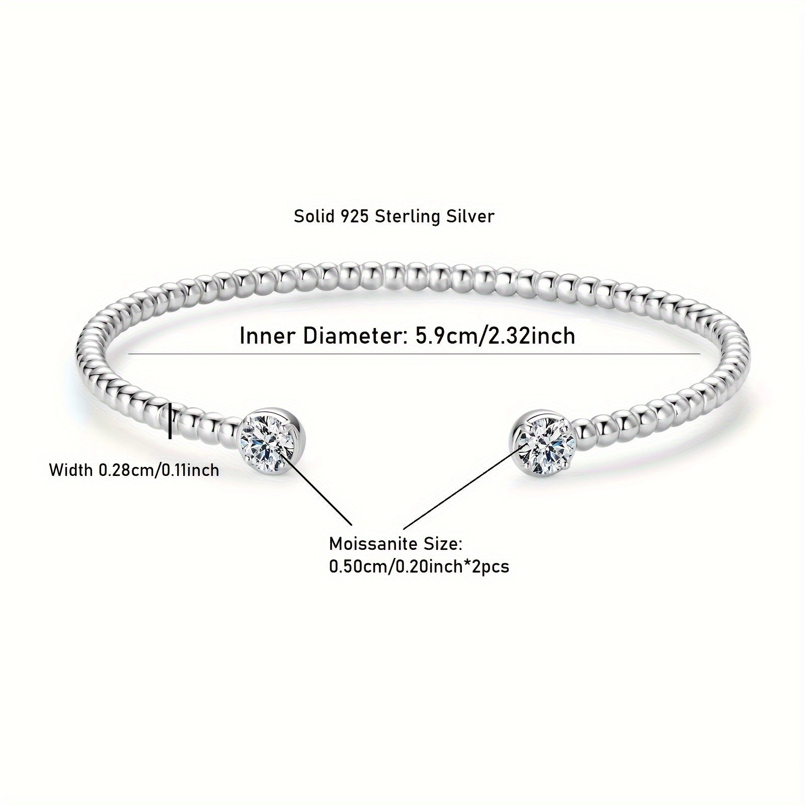 Women's Silver Bangle with Mozambique Stones 925 Solid Silver 10.19g 1.0ct