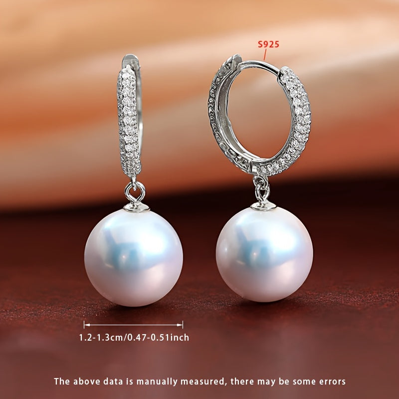 Sterling Silver Hoop Earrings with Freshwater Pearl for June Birthstone Gift