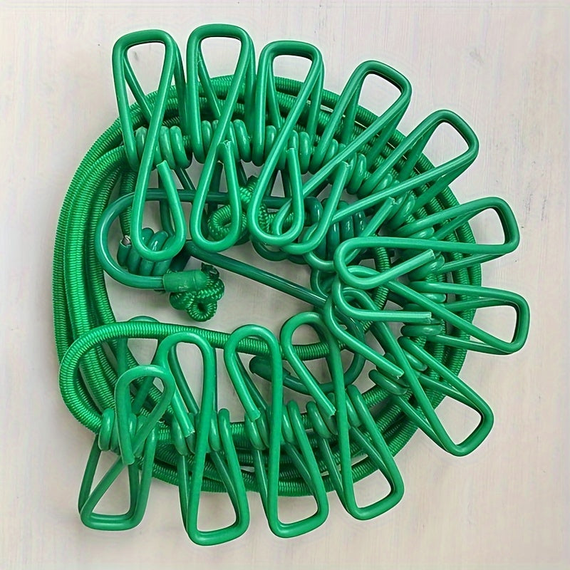 Retractable Clothesline with 12 Plastic Clips for Outdoor Laundry Drying