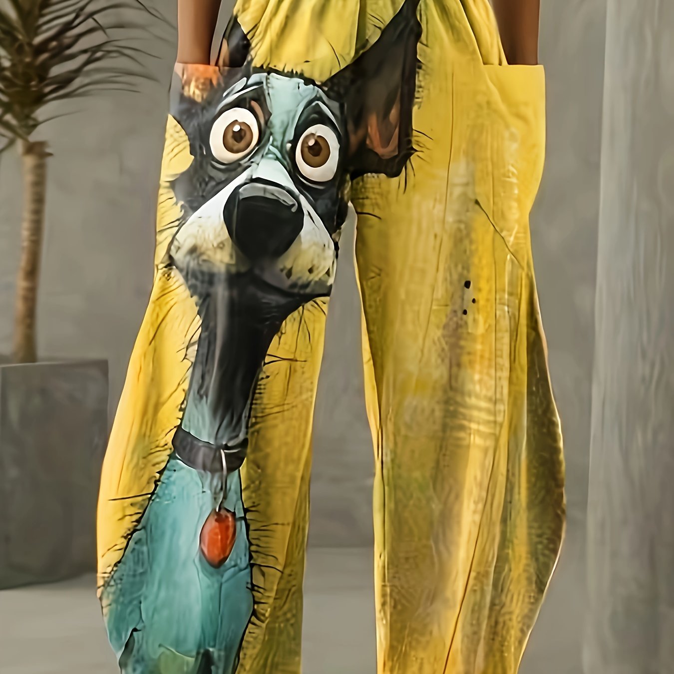 Plus Size Women's Dog Print Baggy Pants Casual Elastic Waist Trousers