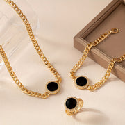 Black Circular Jewelry Set Necklace Ring Bracelet 3-Piece Stylish Accessories