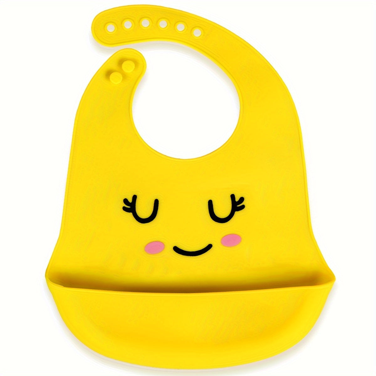 Food-Grade Silicone Feeding Bib with Food Catcher Pocket and Adjustable Happy Face Design