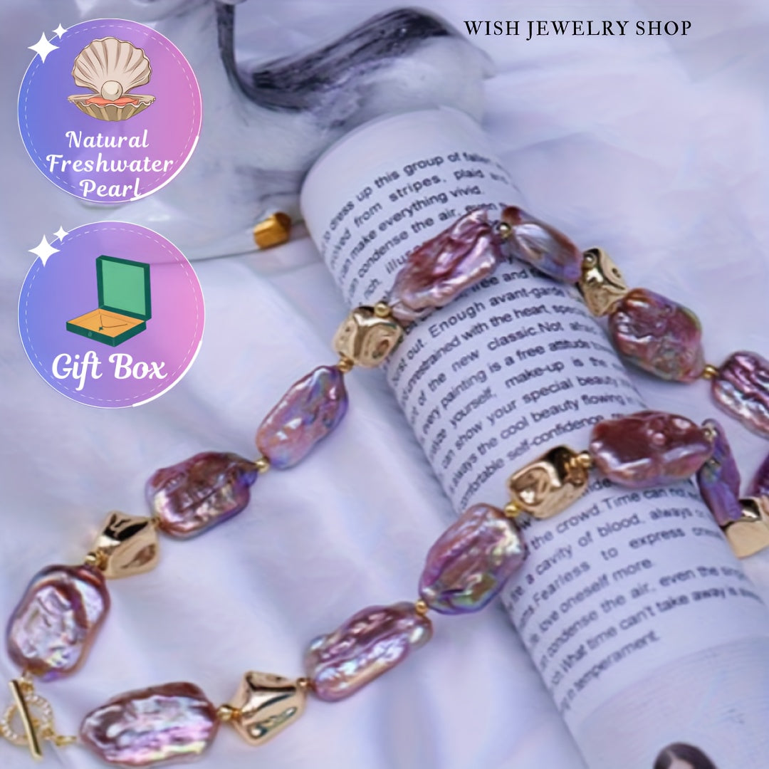 Elegante collar de cadena para clavícula con perla de agua dulce barroca para uso casual y formal