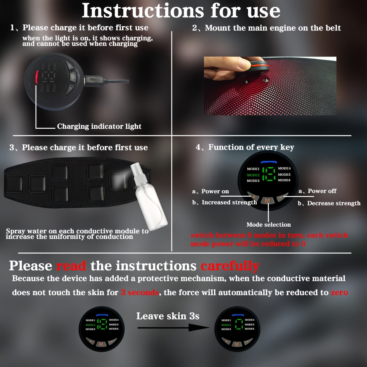 EMS TENS Massager with Rechargeable USB Belt, 6 Modes, 18 Intensities for Whole Body Muscle Training