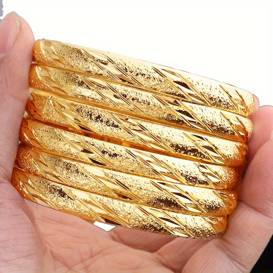 Set of 6 Gold Plated Middle Eastern Style Bangle Bracelets for Women Weddings Parties Everyday