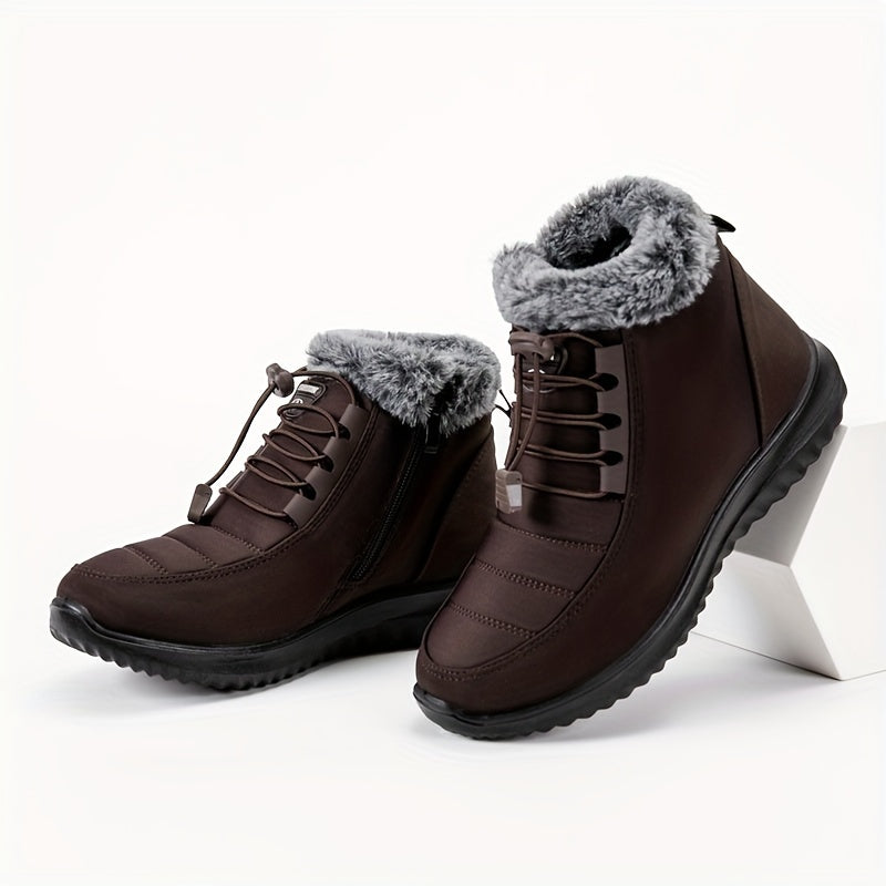 Women's Warm Faux Leather High-Top Boots With Plush Lining