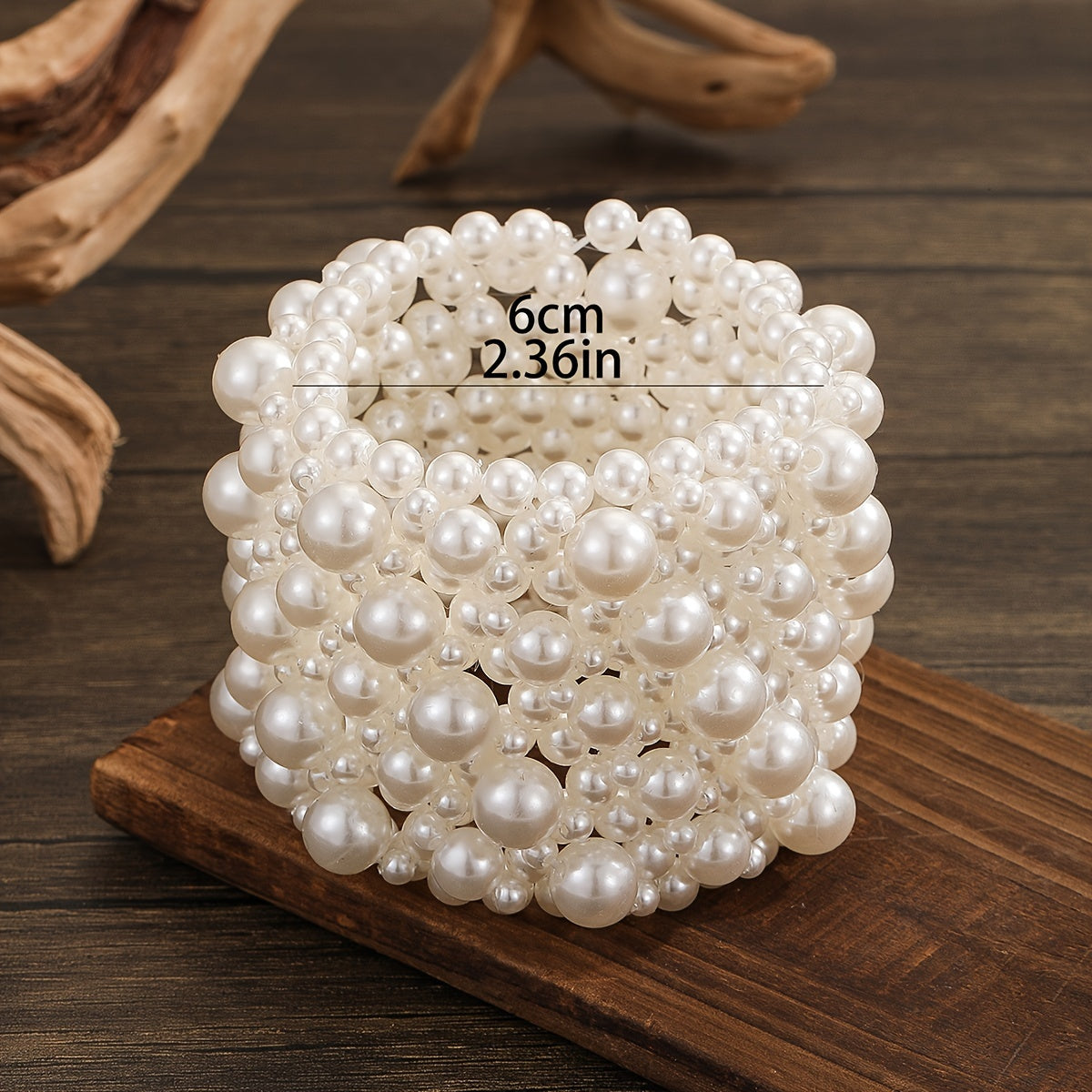 Pulsera elástica para mujer con perlas de imitación blancas y diseño inspirado en árabe