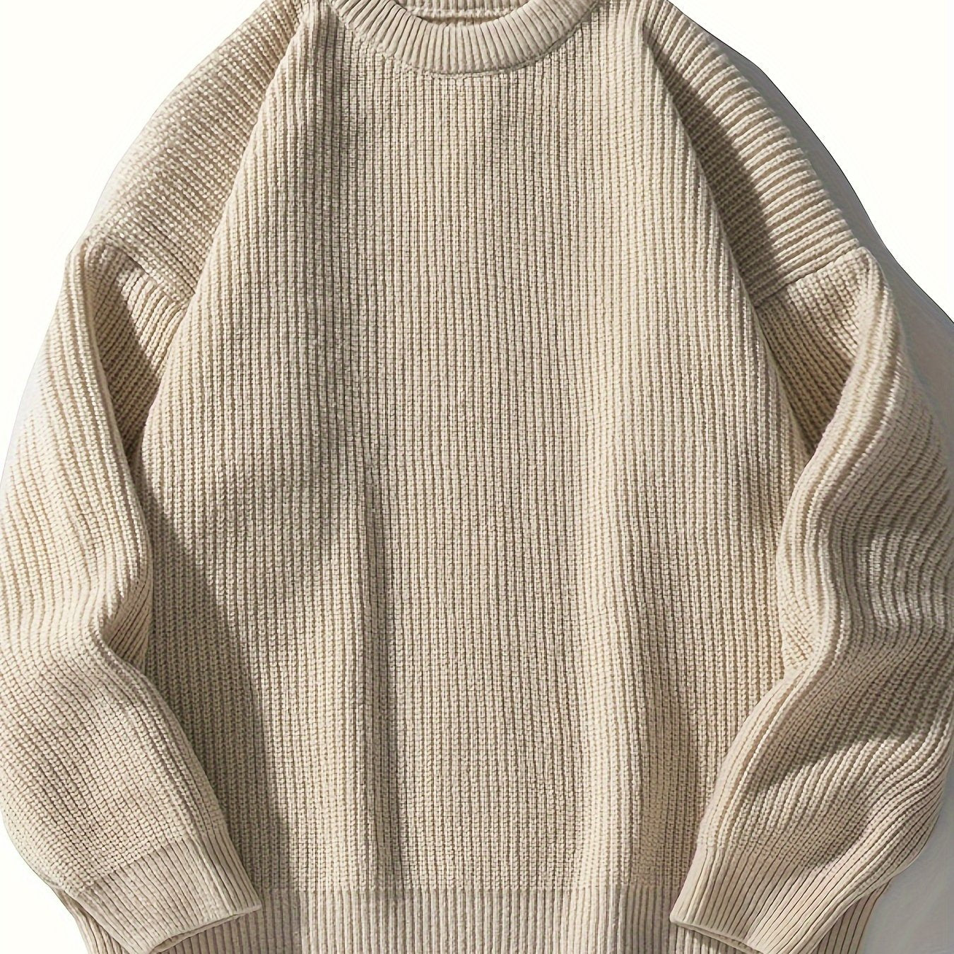 Men's Casual Ribbed Knit Sweater Crew Neck Loose Fit Fall Winter Polyester