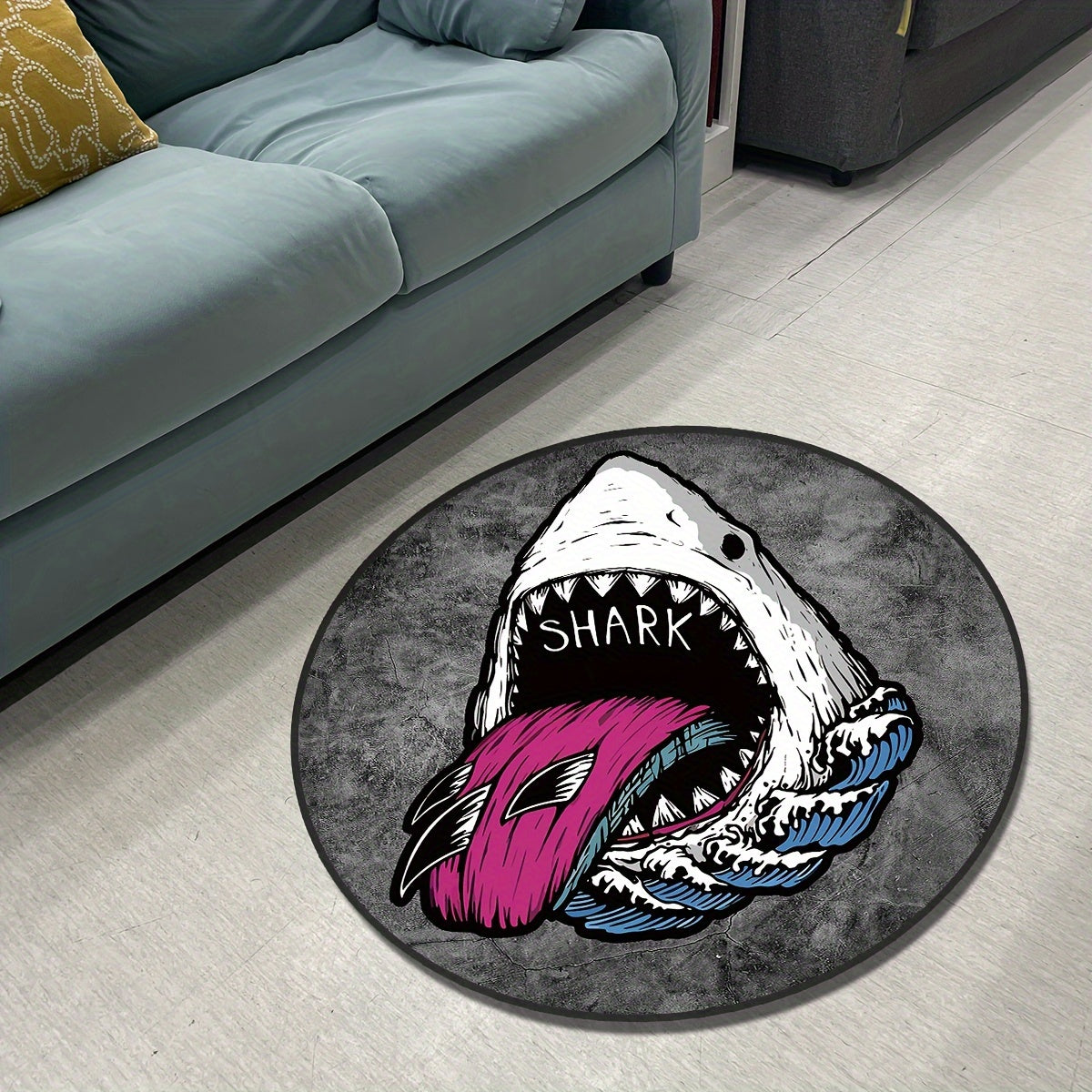Коврик для пола с изображением акулы, круглый, мягкий, вязаный, нескользящий, из полиэстера, для использования в помещении, домашний декор