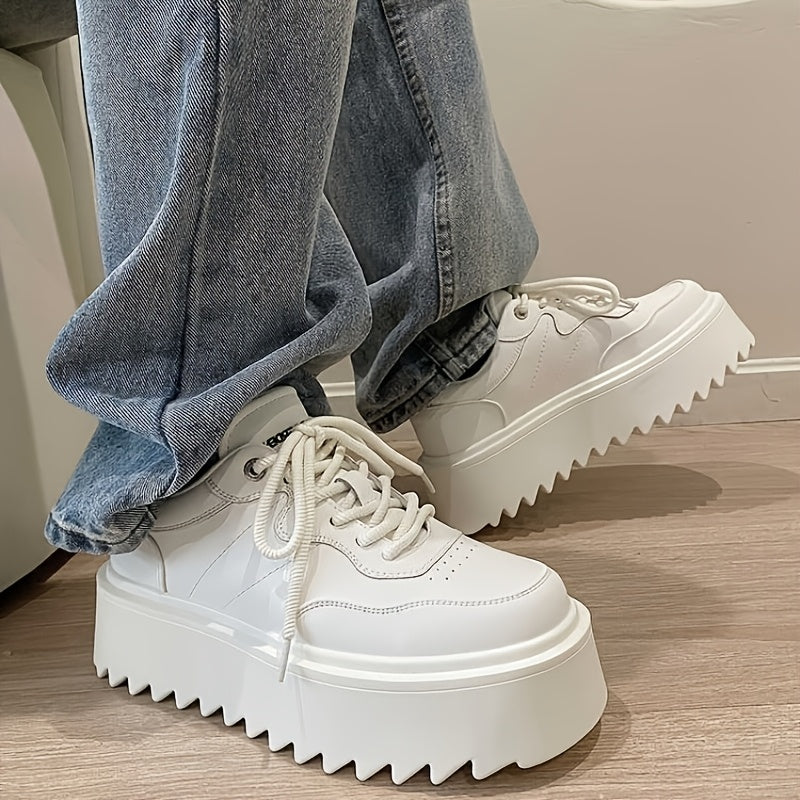 Men's Solid Color Thick Sole Sneakers Non-Slip Low-Top Casual Street Style