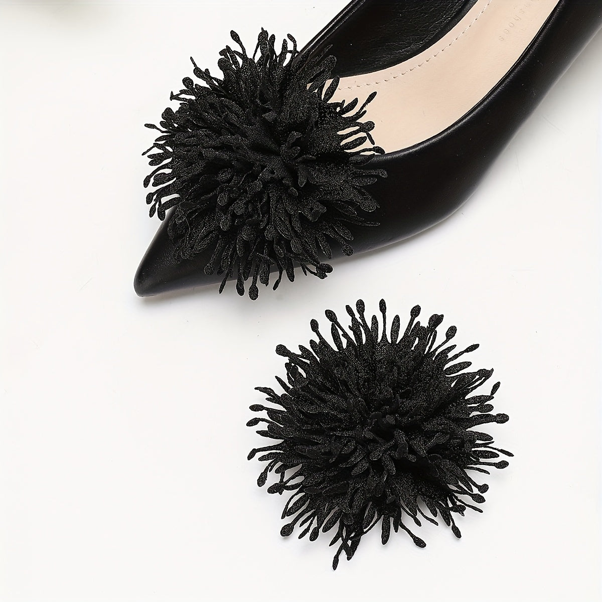 Women's Black PVC Shoe Clips with Floral Design for Shoes, Removable, Fashion Accessory