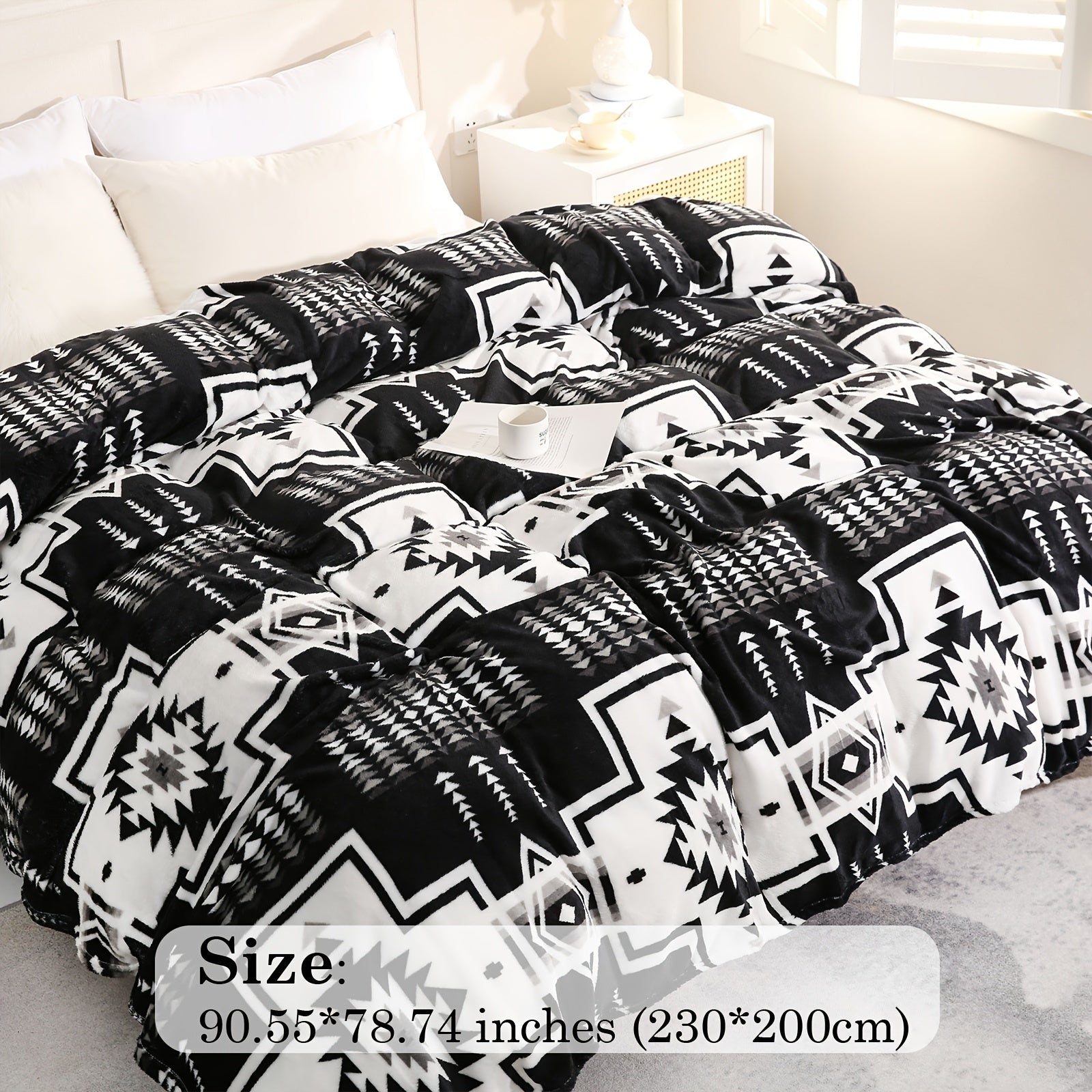 Geometric Print Flannel Throw Blanket for Couch Bed Travel All Seasons