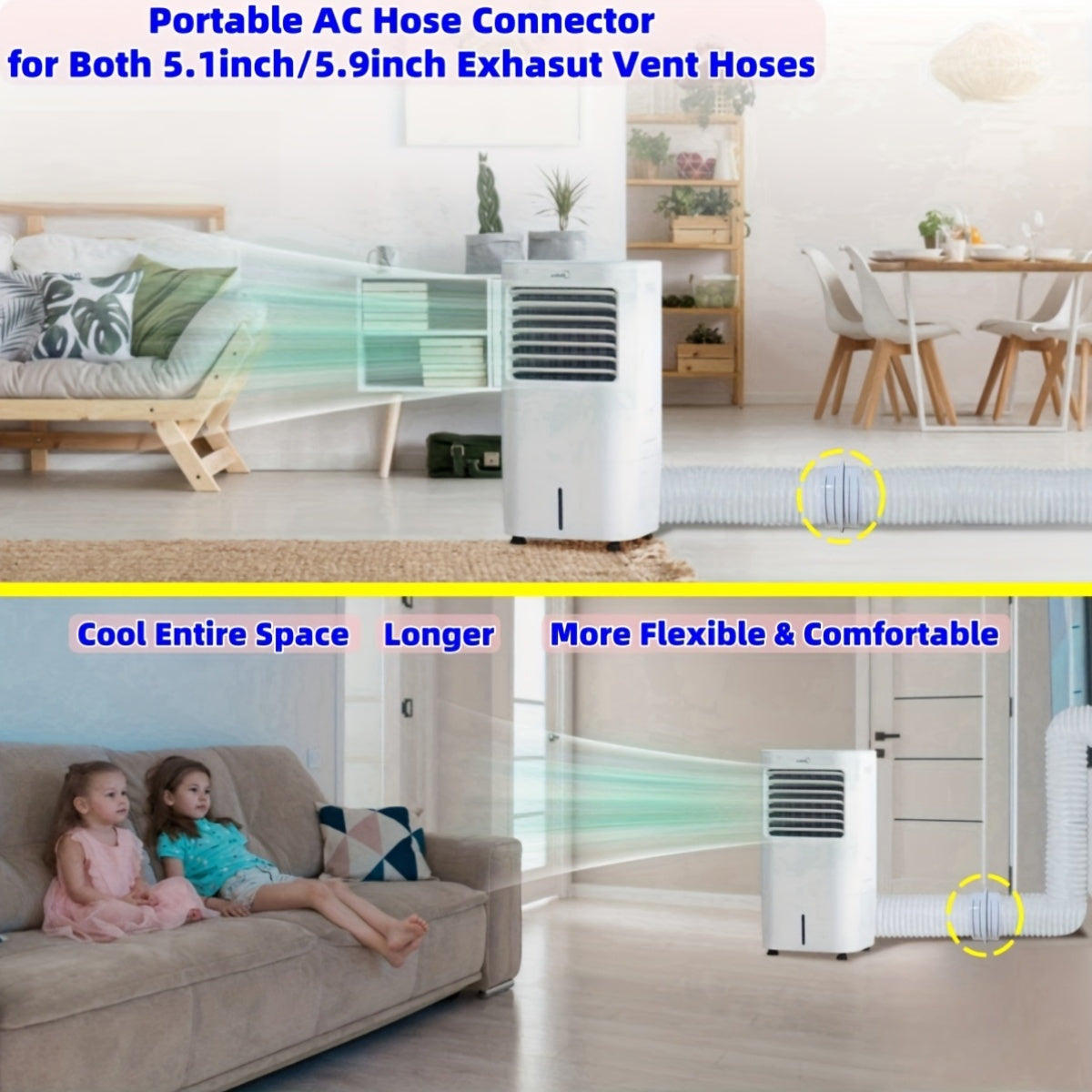 Portable Air Conditioner Hose Connector for 12.95cm and 14.99cm Exhaust Vent Hoses