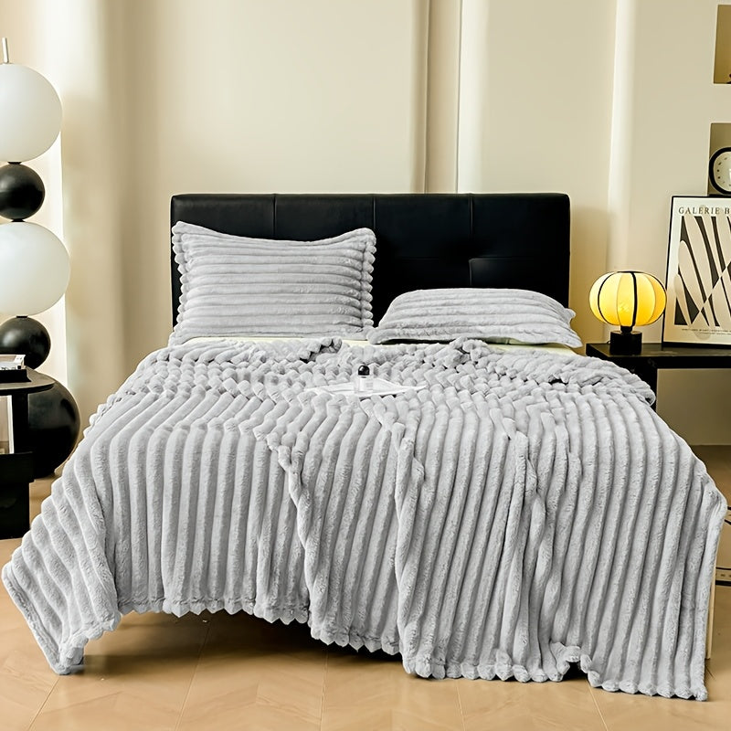 Soft Cozy Ribbed Blanket for Sofa Bed Pet Use, Skin-Friendly