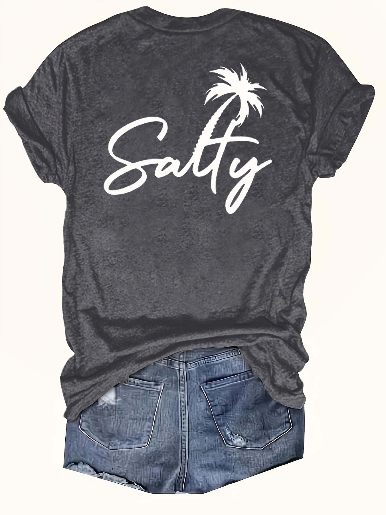 Women's V-Neck Cotton Short Sleeve T-Shirt Black Summer Beachwear