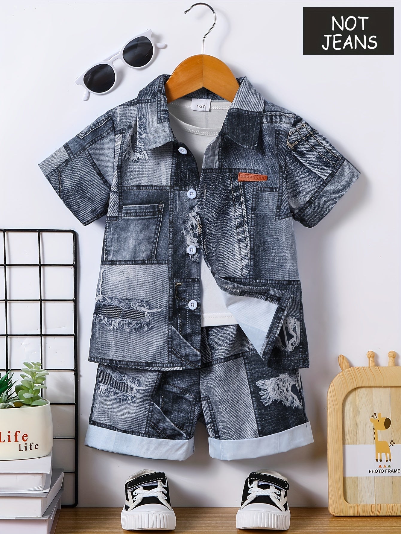 Boys Summer Denim Shirt and Shorts Set Short Sleeve Casual Kids Clothing