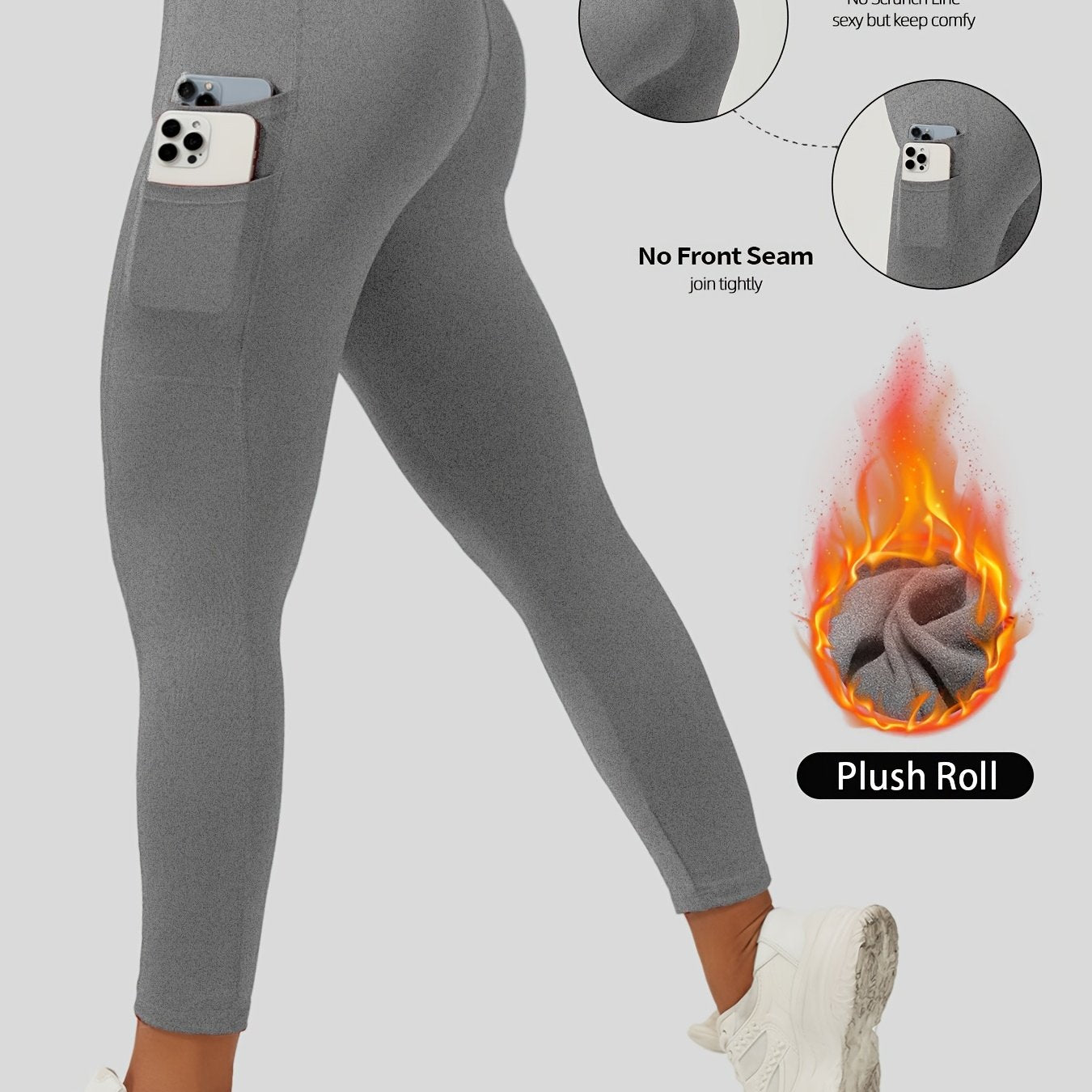 Women's High Elasticity Mid-Rise Leggings with Pockets and Seamless Butt-Lifting