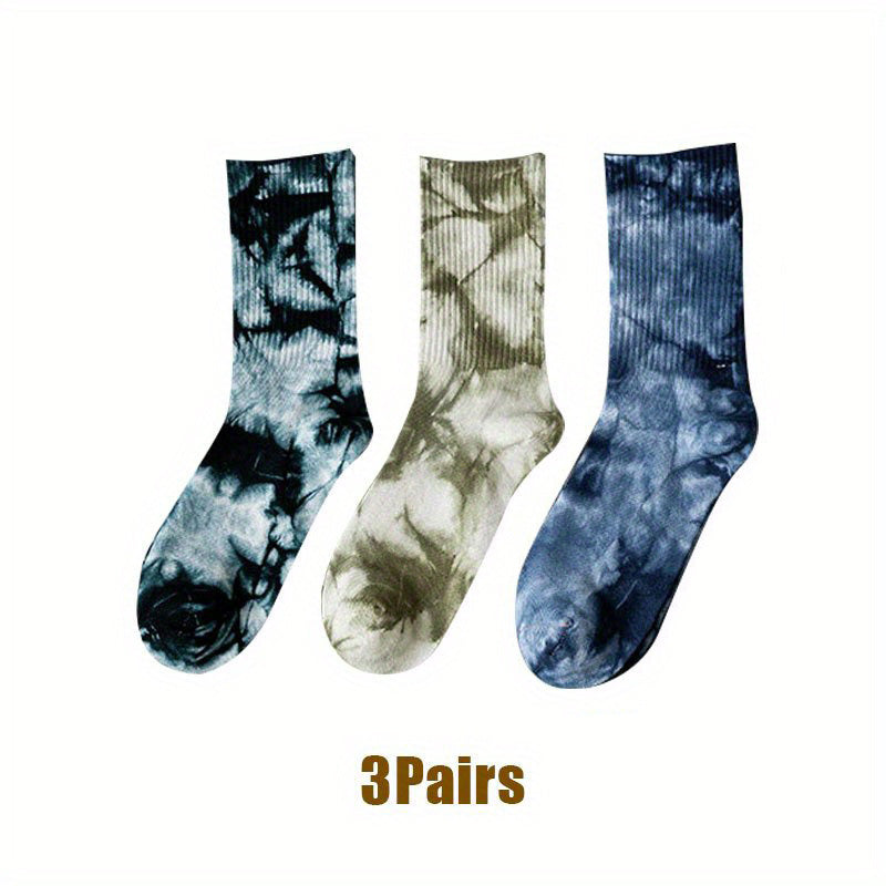 Men's Tie Dye Socks Set of 3 Trendy Street Skateboarding Hip-Hop Style Cotton Blend