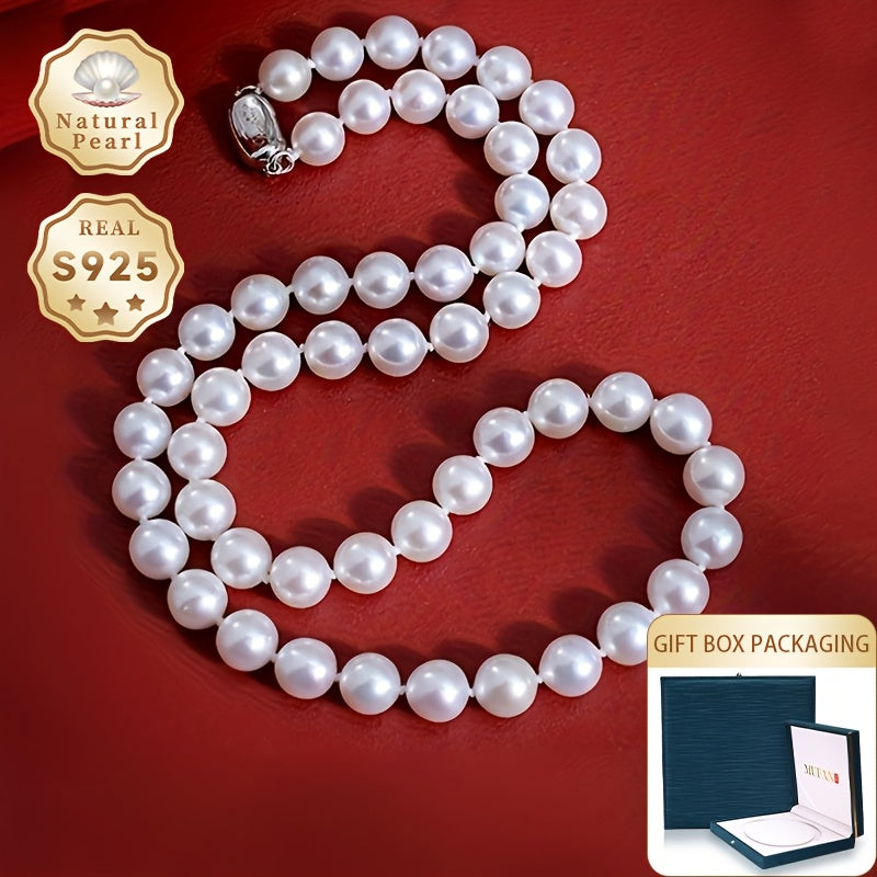 Vintage Pearl Necklace for Women 9-10mm Freshwater Pearls Sterling Silver Gift