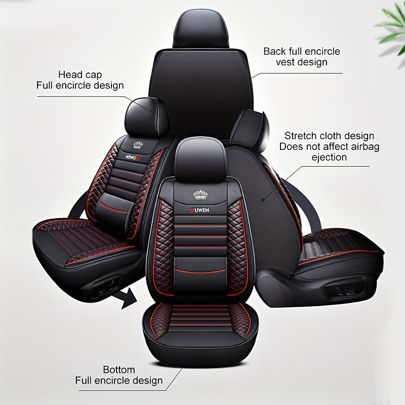 All-Season Faux Leather Car Seat Cushion Cover with Lumbar Support for Front Seat