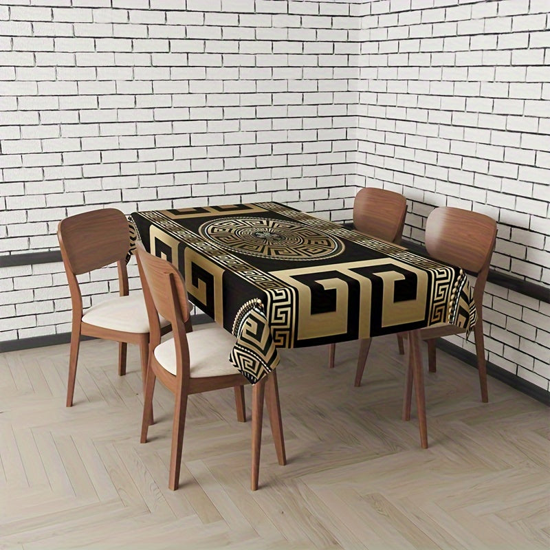 Black and Gold Greek Geometric Rectangle Tablecloth 88.9x139.7cm 139.7x198.12cm