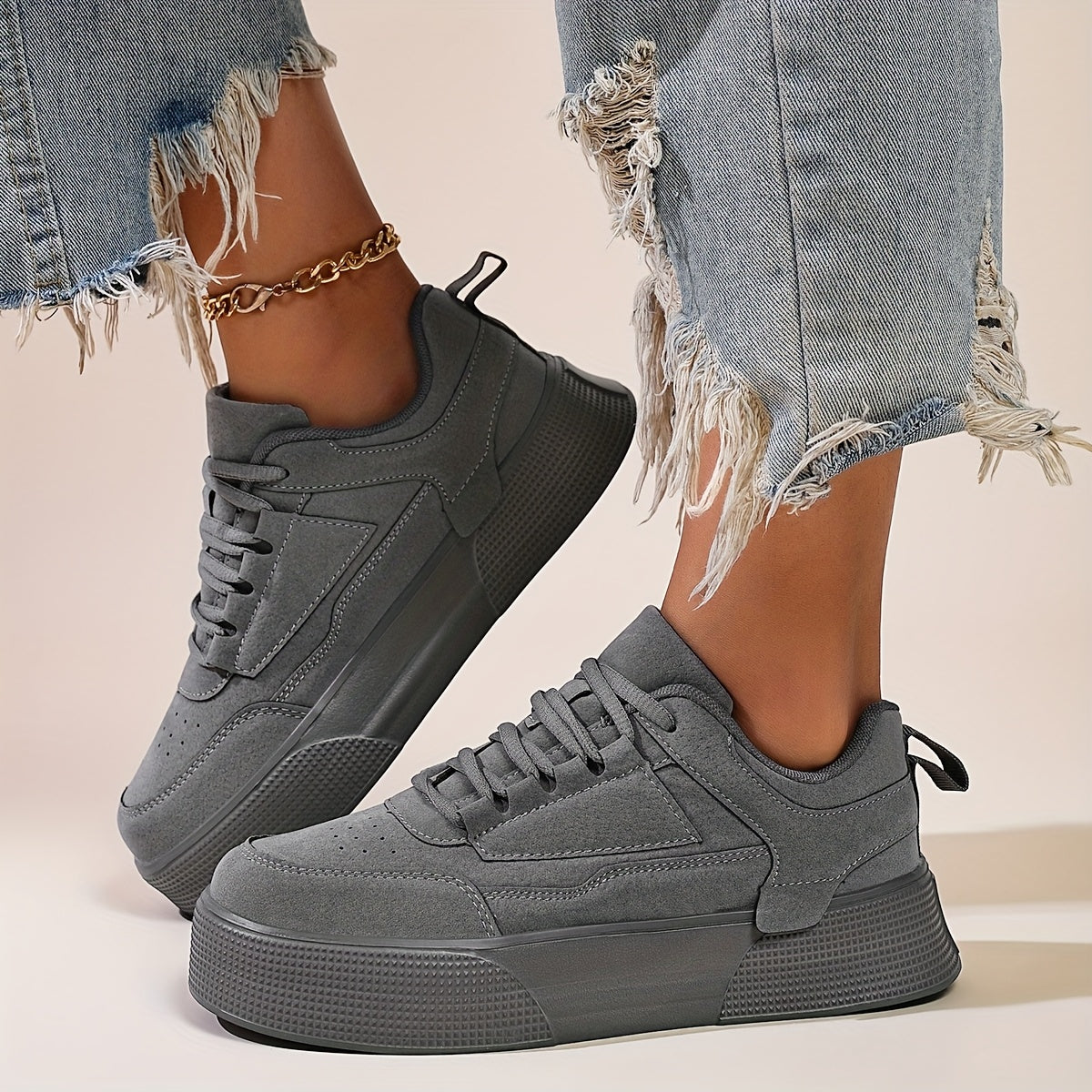 Women's Casual Solid Color Lace-Up Sneakers Lightweight Durable