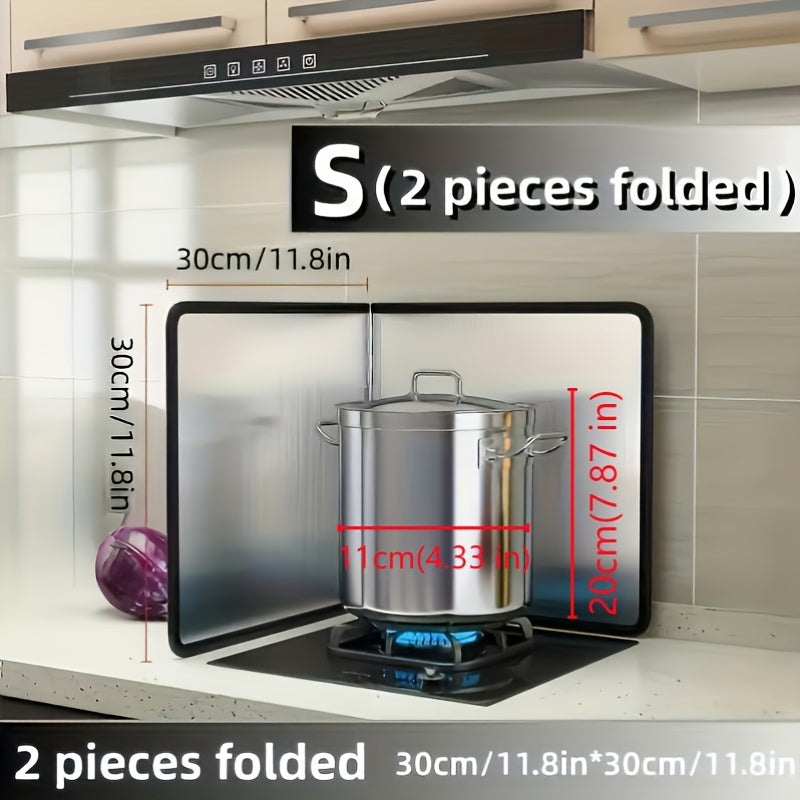Set of 2 stainless steel splash guards with foldable panels for stove protection heat resistant