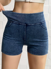 Shorts de mezclilla de cintura alta para mujer con levantamiento de glúteos, estilo vaquero ajustado casual