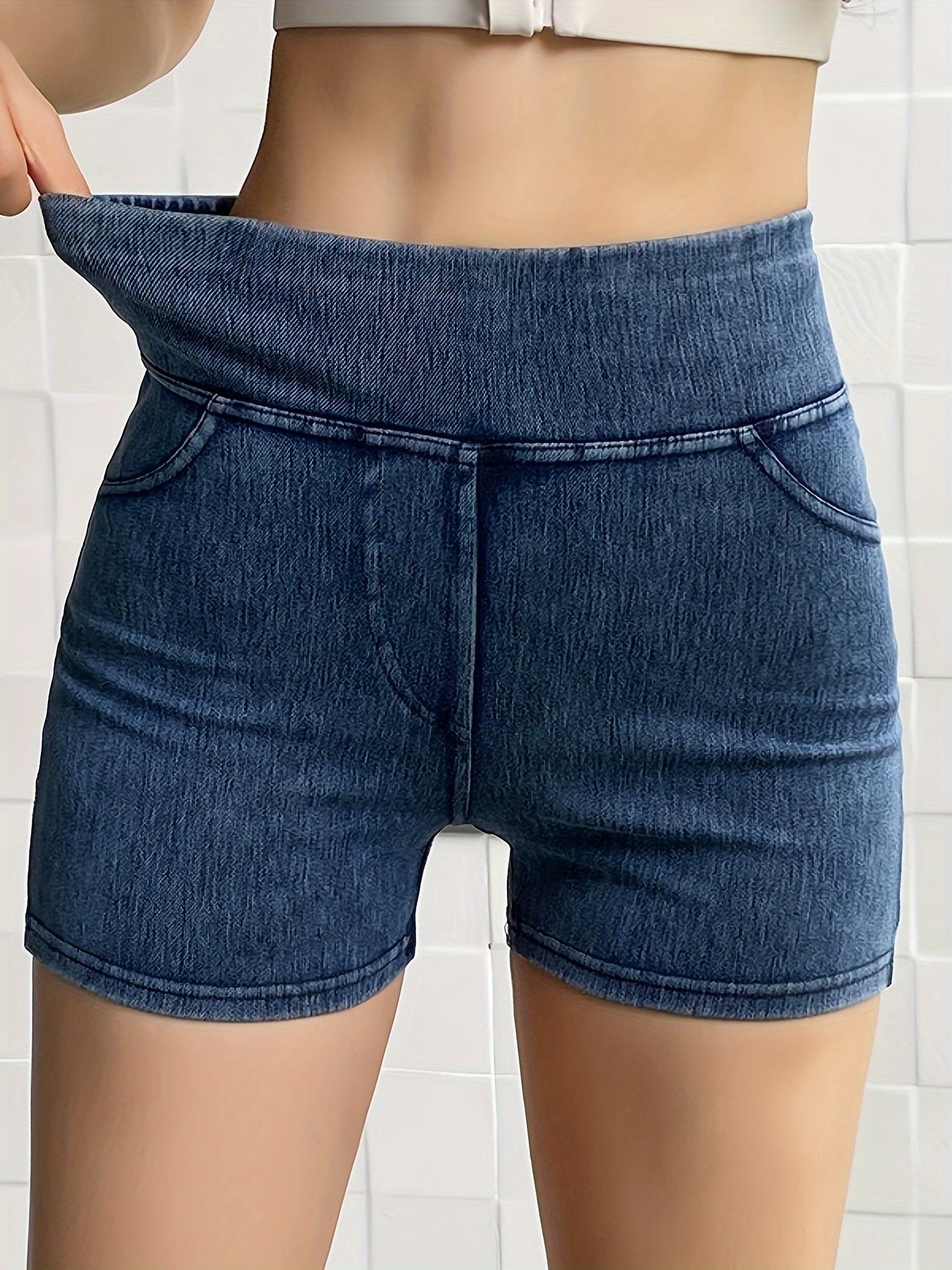 Shorts de mezclilla de cintura alta para mujer con levantamiento de glúteos, estilo vaquero ajustado casual