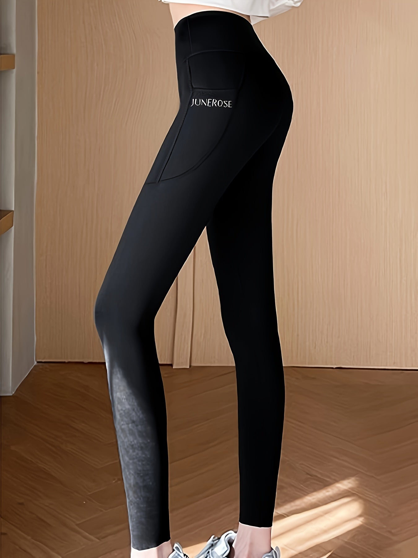 Women's High Waist Compression Leggings Tummy Control Pockets Solid Color