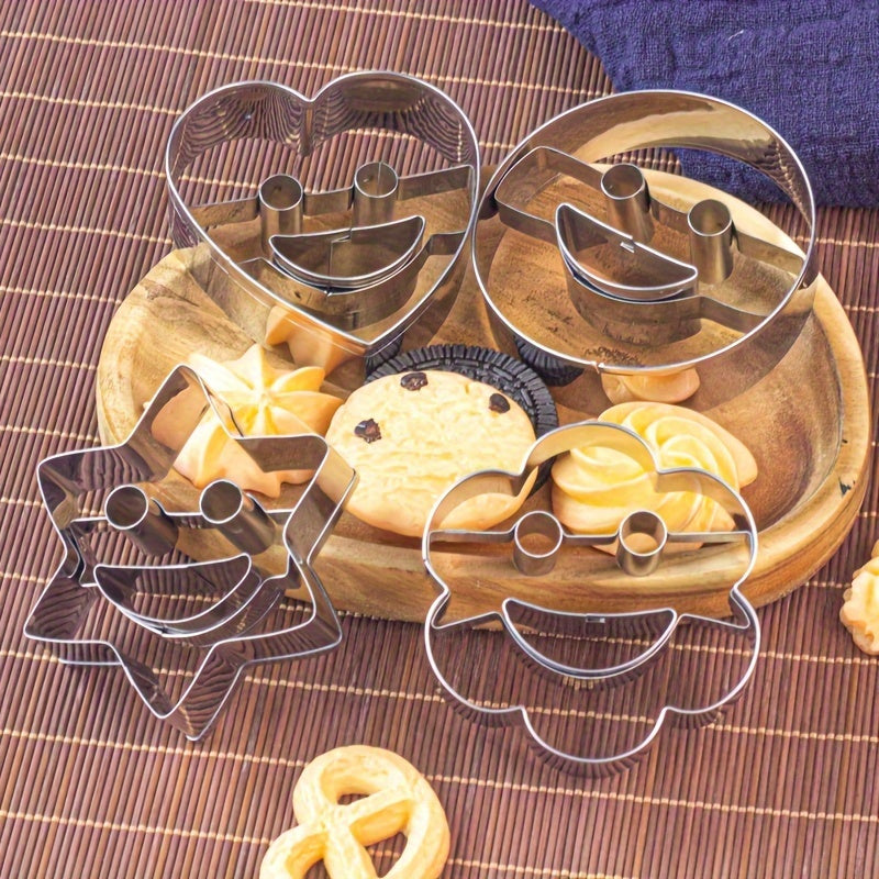 Set of 4 Stainless Steel Smiling Face Cookie Cutters for Baking Pastries and Biscuits