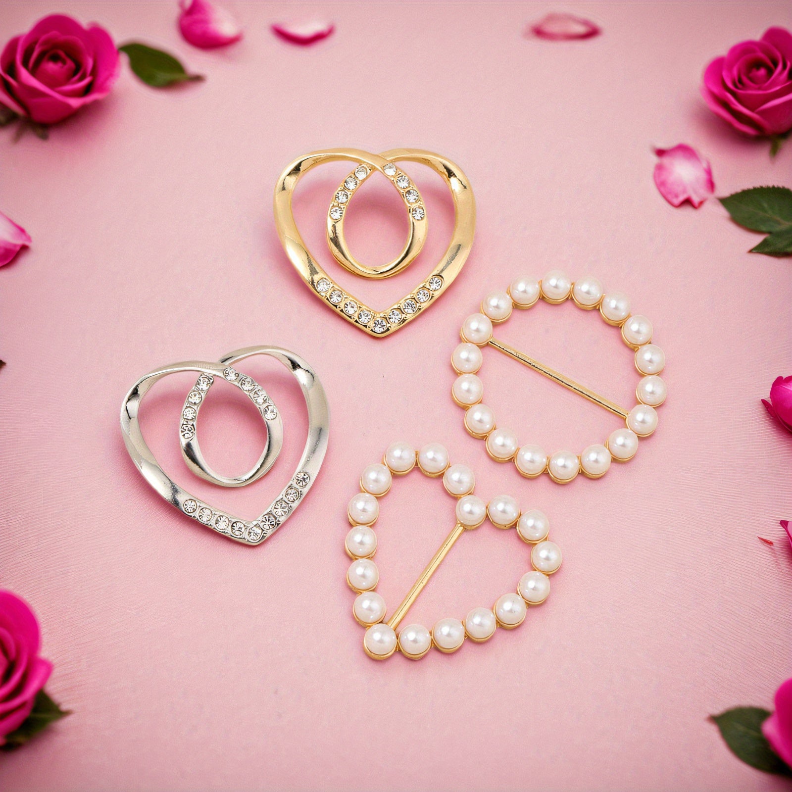 Set of 12 Elegant Alloy Scarf Clips with Pearls and Rhinestones for Women