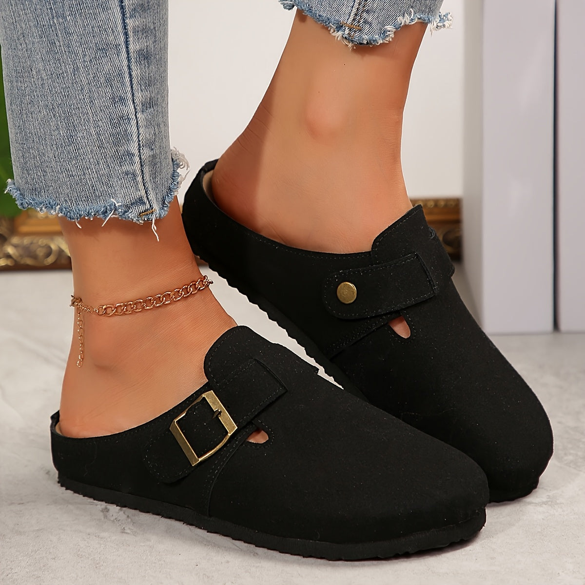 Women's Slip-On Round-Toe Flats Synthetic Upper Non-Slip Sole All-Season