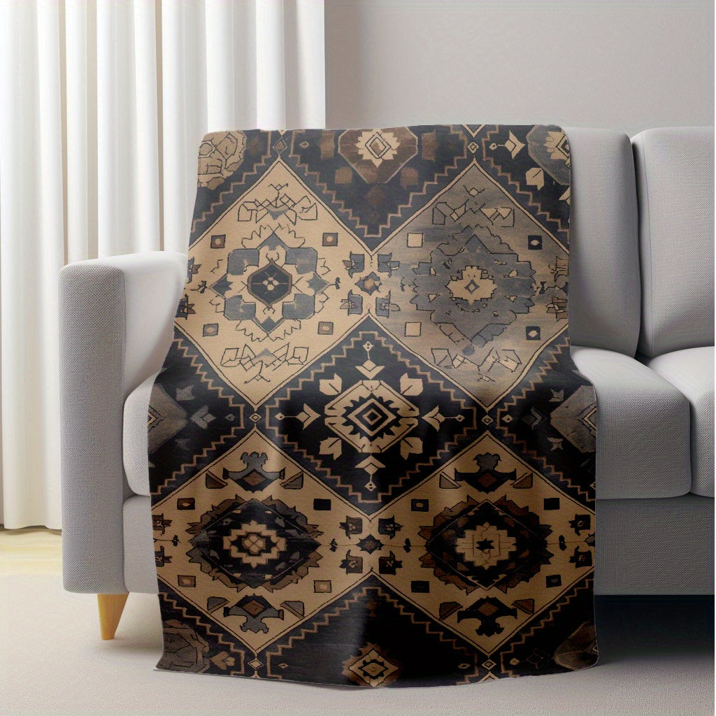 Lightweight Flannel Fleece Blanket Vintage Carpet Pattern for Sofa Couch Bed Camping