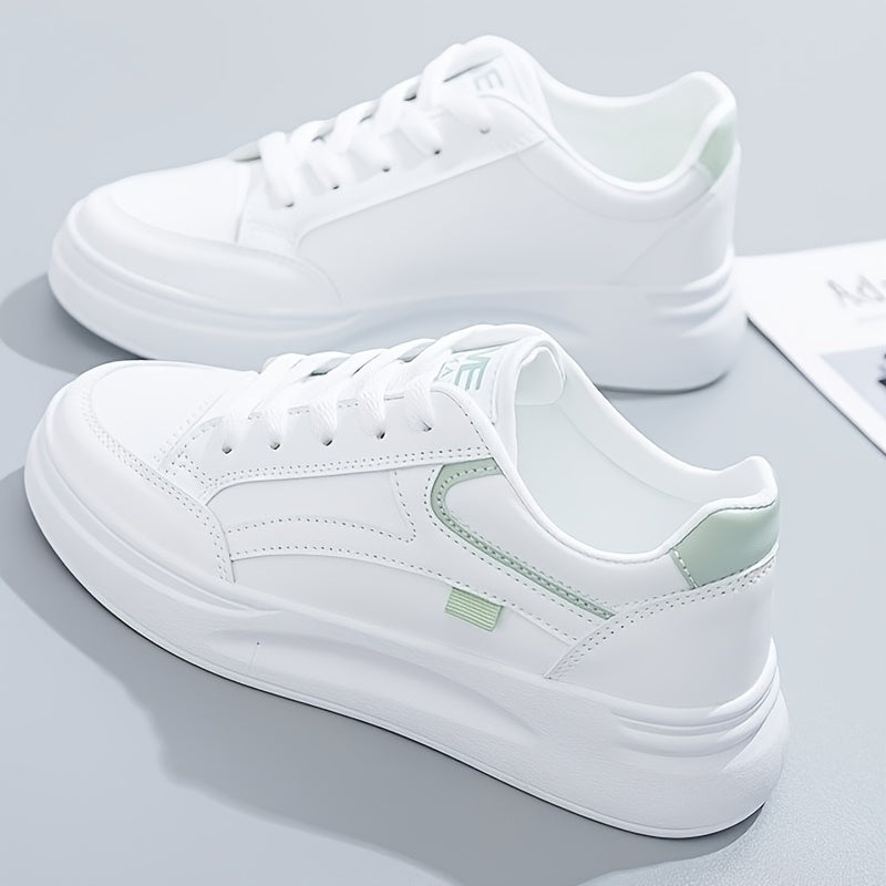 Women's White Low-Top Sneakers with Mint Green Accents Casual Shoes for All-Season Outdoor Use