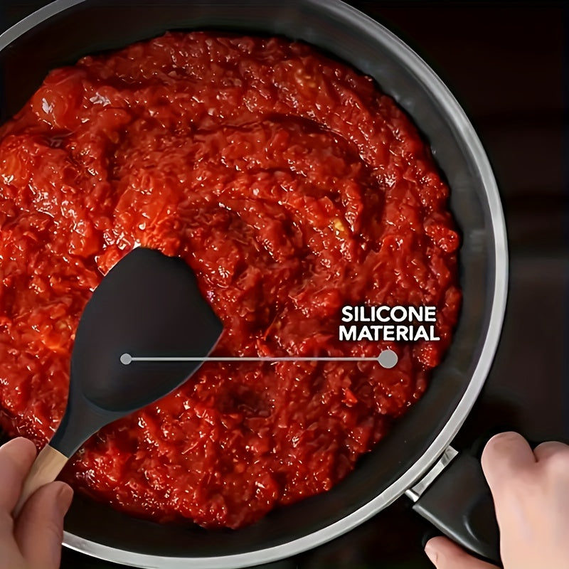 Silicone Cooking Utensil Set with Wooden Handles Non-Stick Heat Resistant Dishwasher Safe