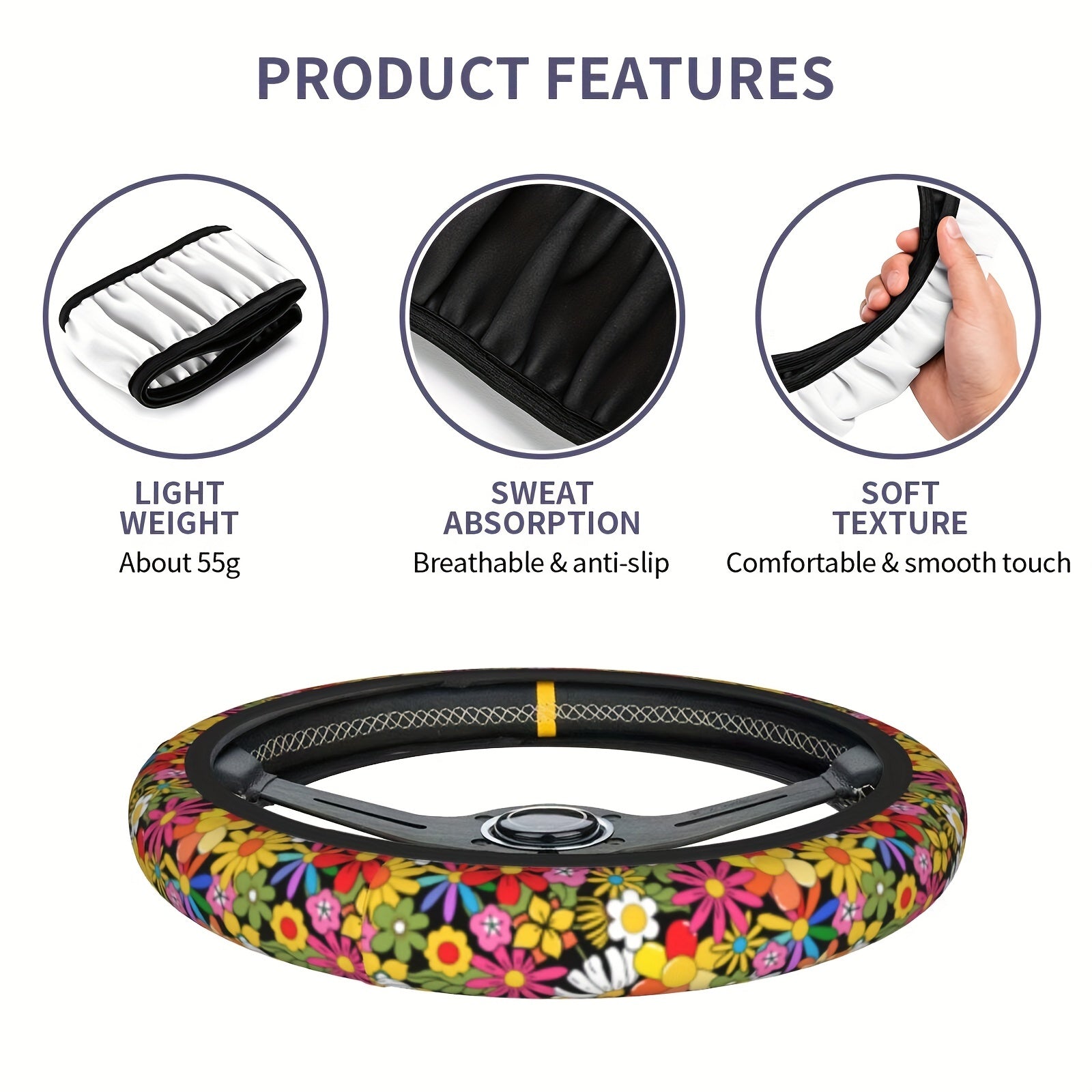 Ayollar uchun yumshoq, sirpanmaydigan boshqaruv g'ildiragi qoplami 38.1cm, chiroyli avtomobil aksessuarlari