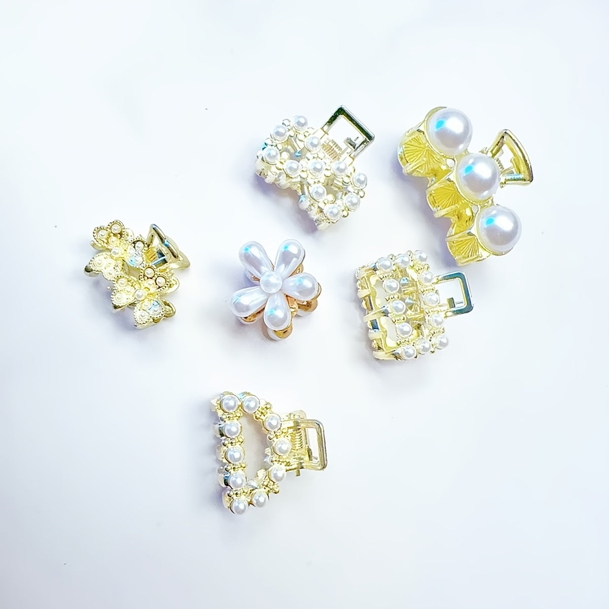 Set of 6 Elegant Mini Hair Clips with Faux Pearls Rhinestones for Women Girls