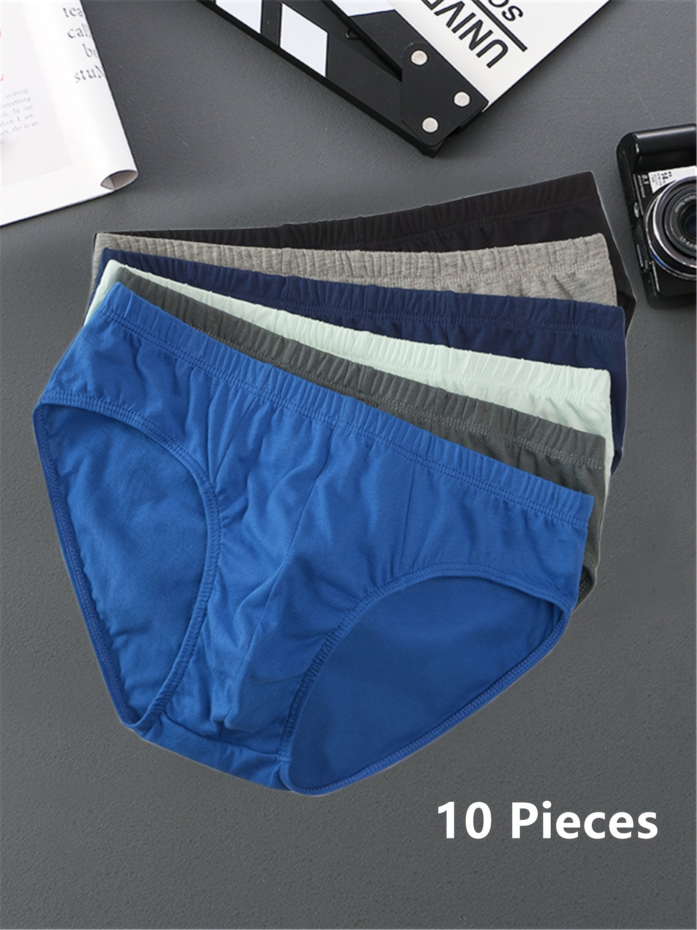 Men's Cotton Boxer Briefs 10 Pack Solid Color Breathable Mid-Rise Comfort Fit