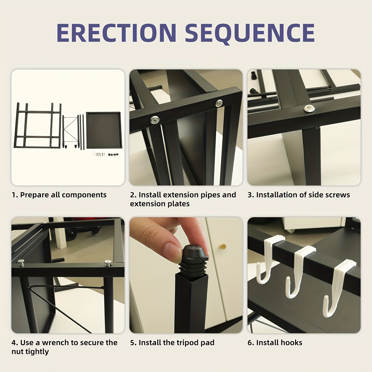 Estante expandible para horno microondas negro con estante de cocina y ganchos