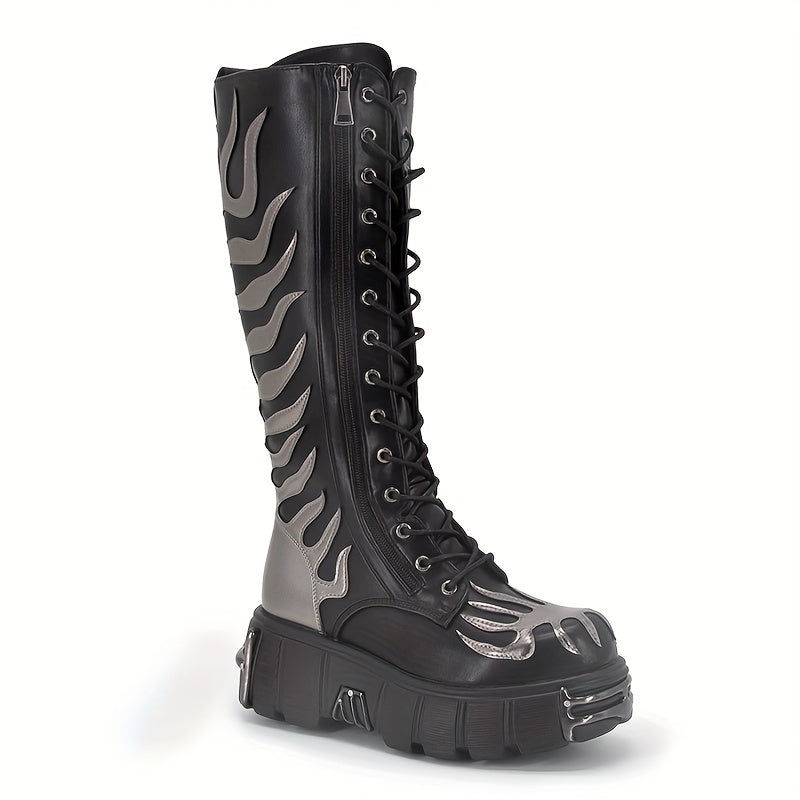 Women's Flat Platform Knee High Boots with Round Toe Thick Sole